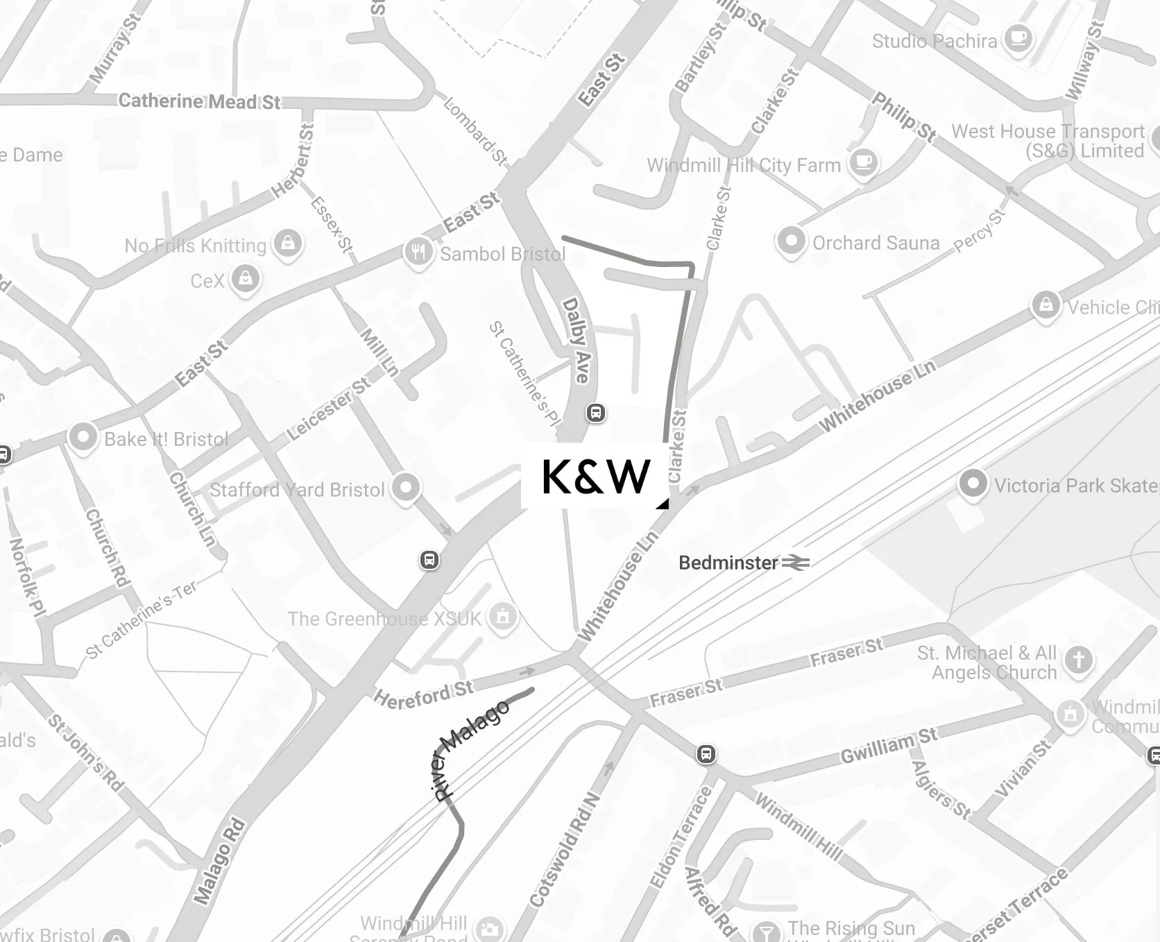 Map showing King & Webbon's workshop location in Bedminster, Bristol.