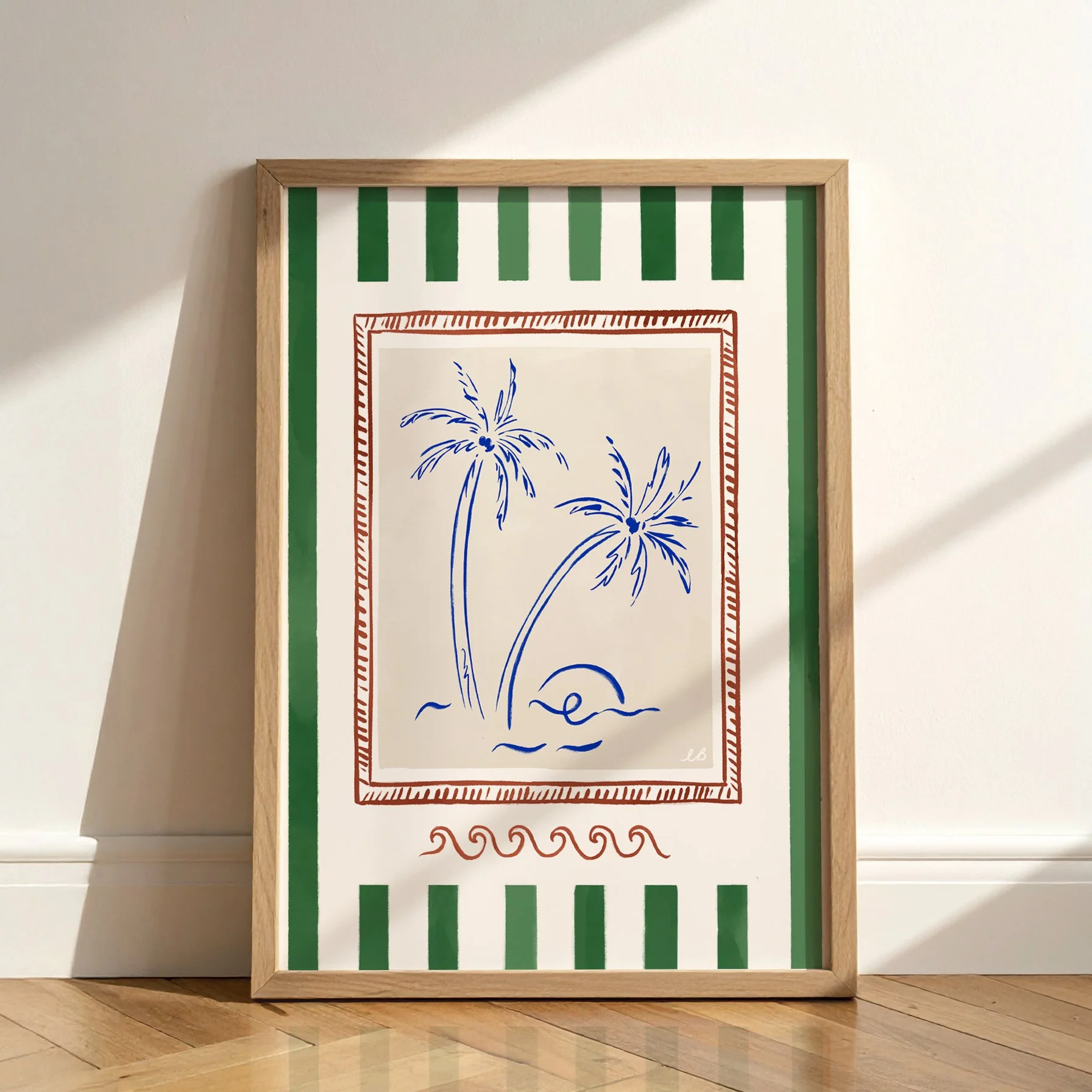 PALM TREE POSTER GREEN STRIPE BATHROOM DECOR.jpg