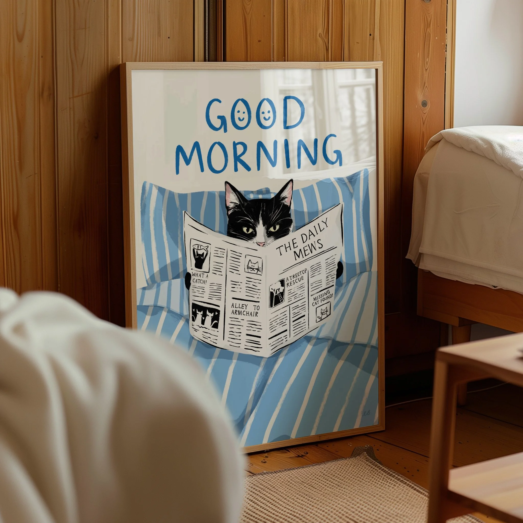cat poster reading newspaper funny cat gift new home.jpg