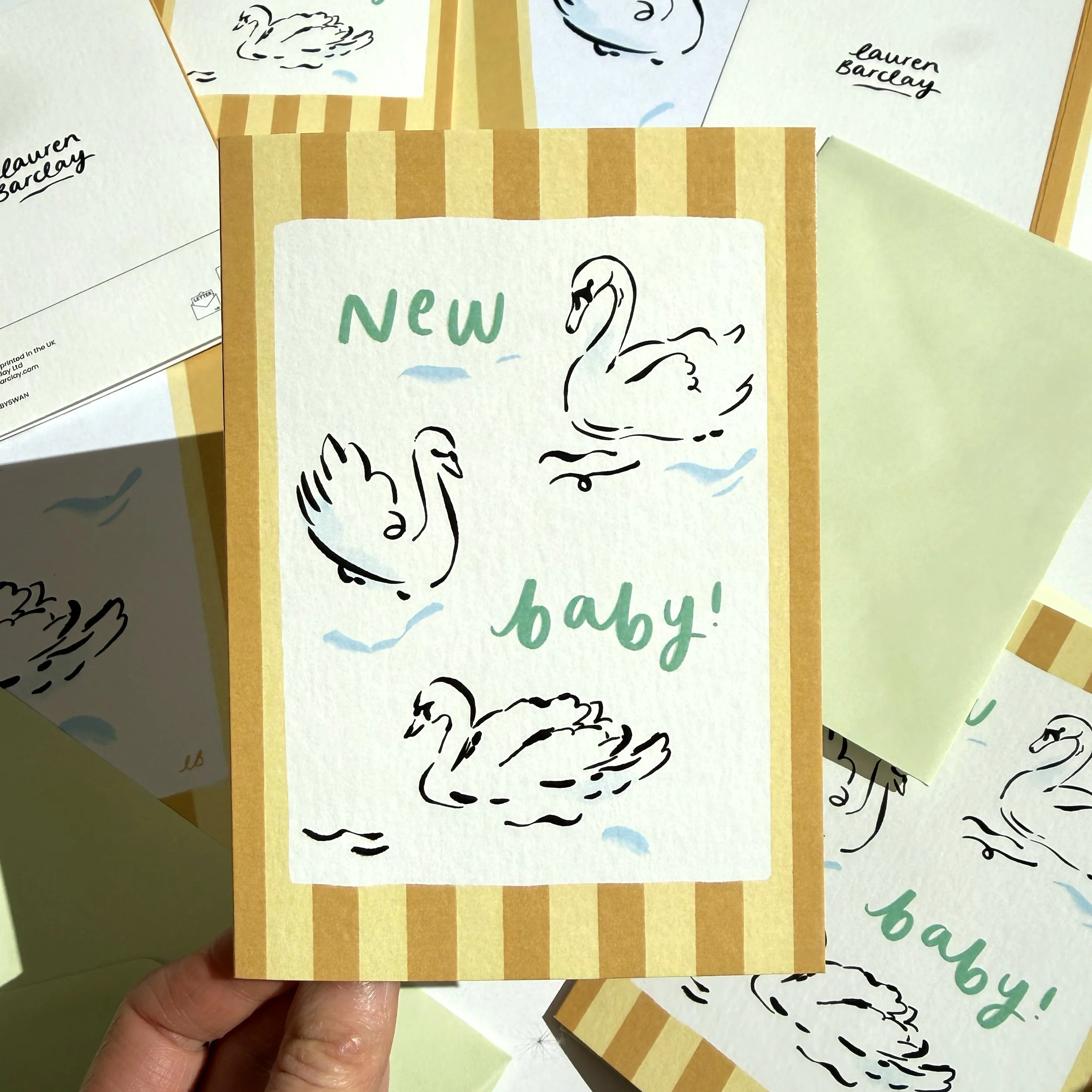 yellow striped new baby card swan illustration.jpg