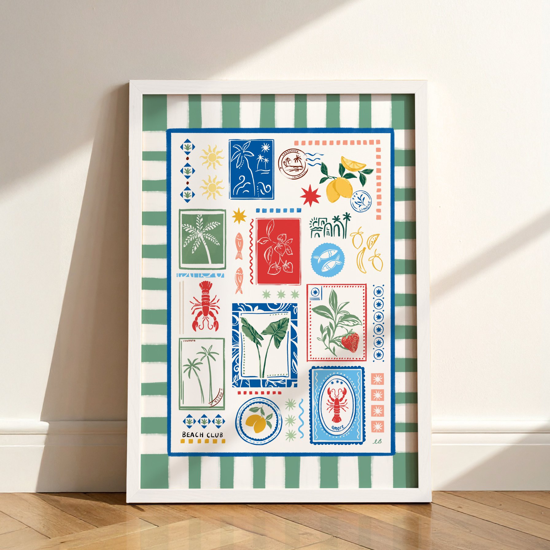 CUTE LOBSTER STRIPED BORDER PRINT HOME DECOR.jpg