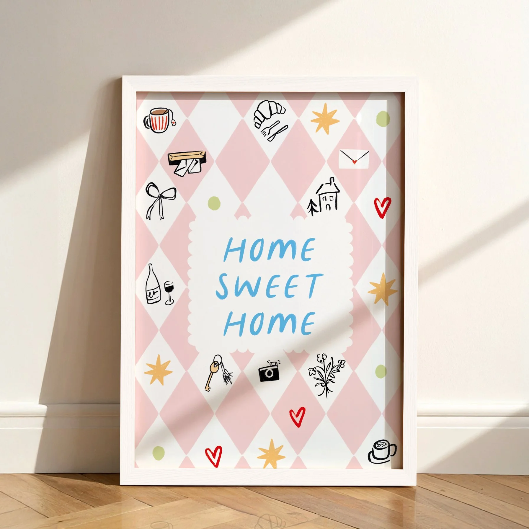 CUTE HOME WALL ART HOME SWEET HOME POSTER PINK ILLUSTRATION.jpg