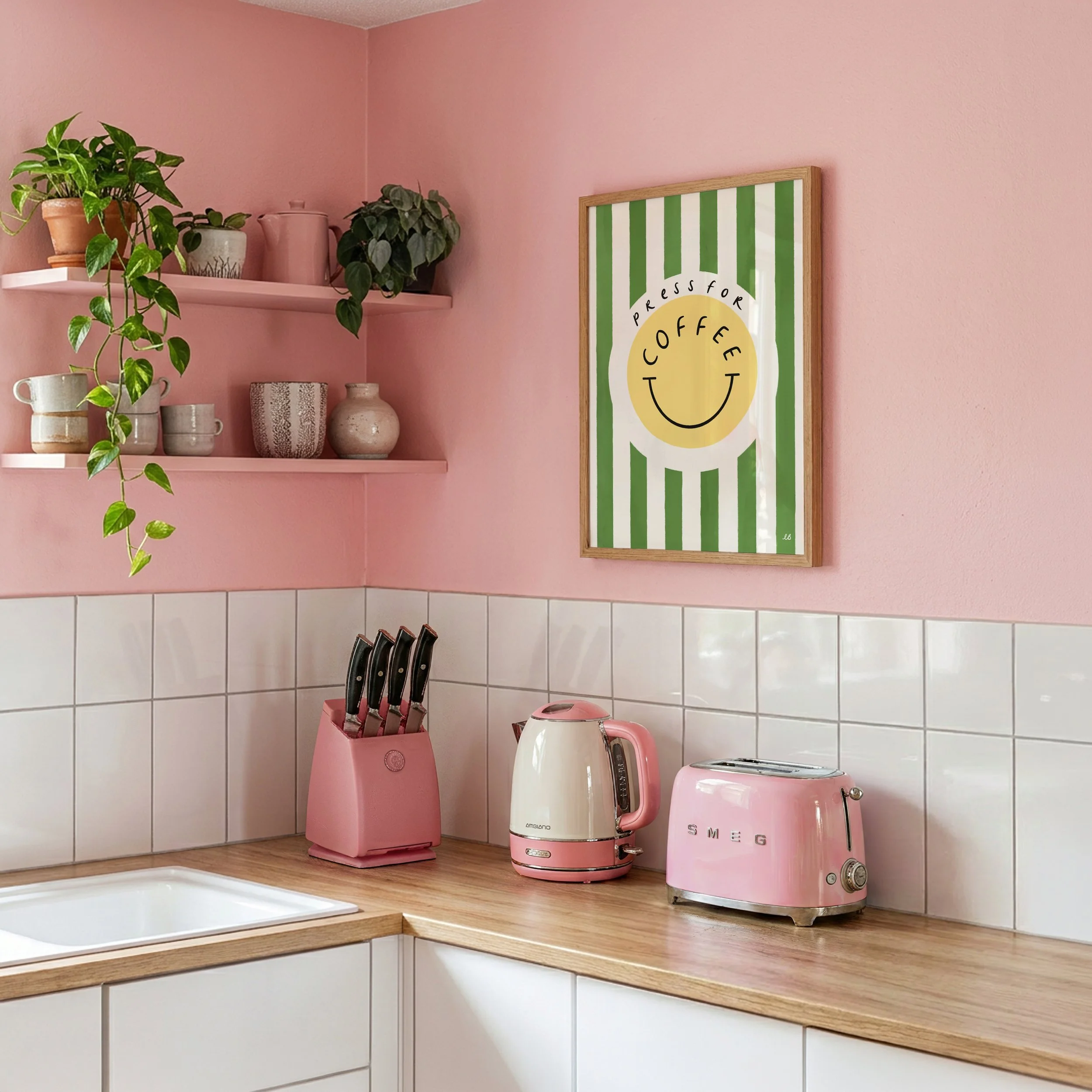 coffee striped print smiley face poster kitchen.jpg