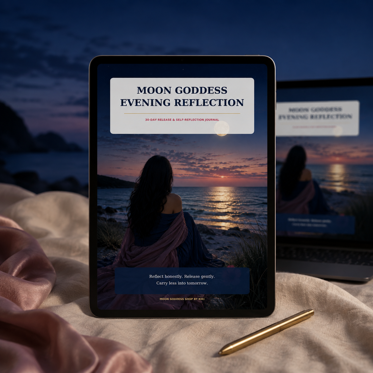 Moon Goddess journal beside reflective water