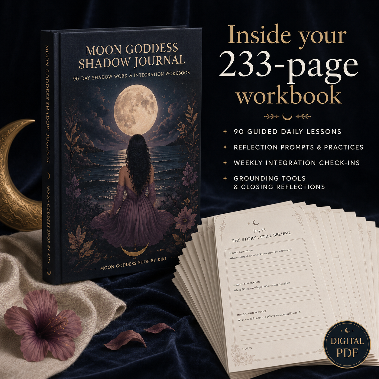Moon Goddess Shadow Work Journal - 90 Day Shadow and Integration Workbook