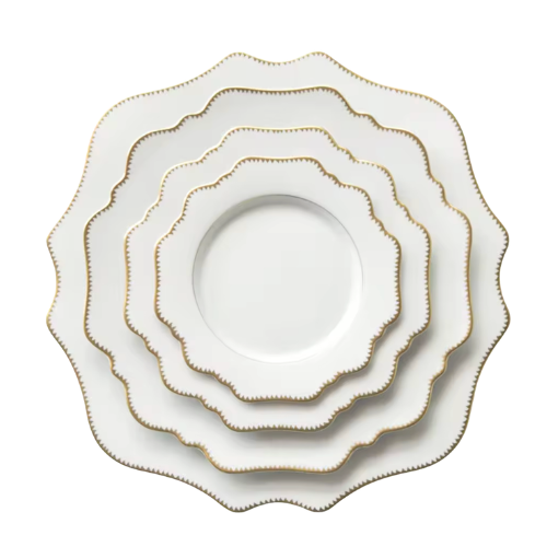 Seraphina China Collection with scalloped edges and gold rim