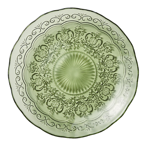 Marie Fern glass charger. Event rentals, weddings, showers, in home parties, events, Philadelphia, Main Line