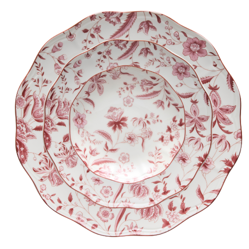 floral dinnerware, floral china, scalloped rim, garden party, wedding, bridal shower, baby shower, event rentals, china rentals
