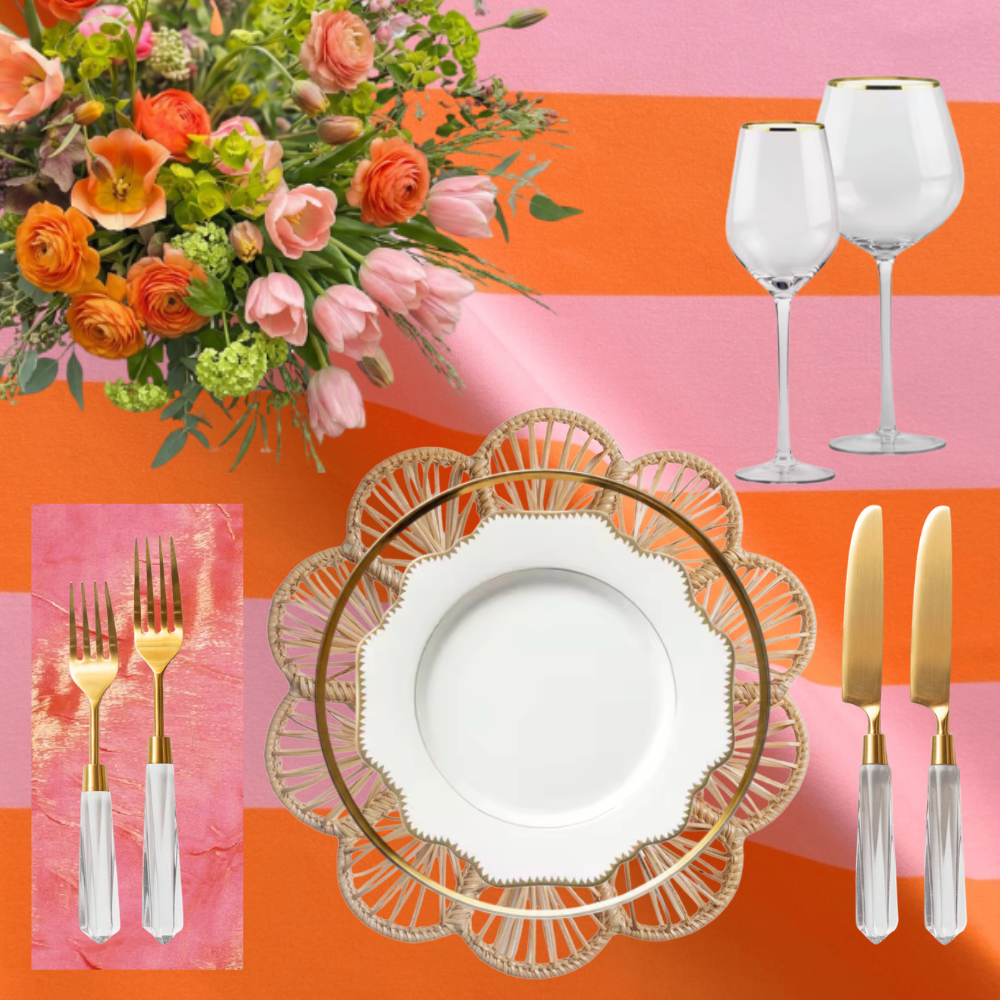 Summer Spritz package pairs vibrant citrus hues, soft pinks, and warm gold accents for a bright, joyful tablescape
