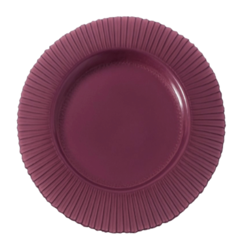 Purple glass 13" charger with ribbed edge.
