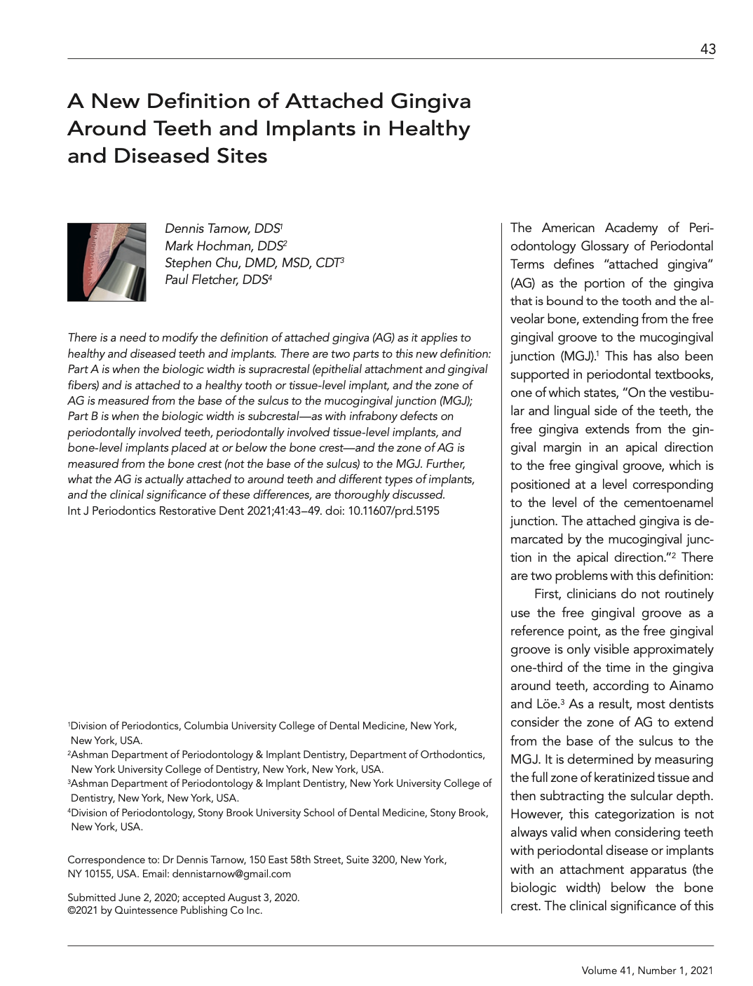 A New Definition of Attached Gingiva Around Teeth and Implants in Healthy and Diseased Sites