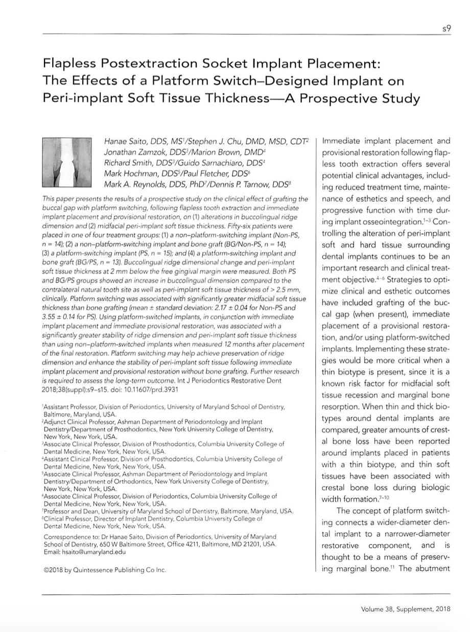 Flapless Postextraction Socket Implant Placement: The Effects of a Platform Switch-Designed Implant on Peri-implant Soft Tissue Thickness--A Prospective Study