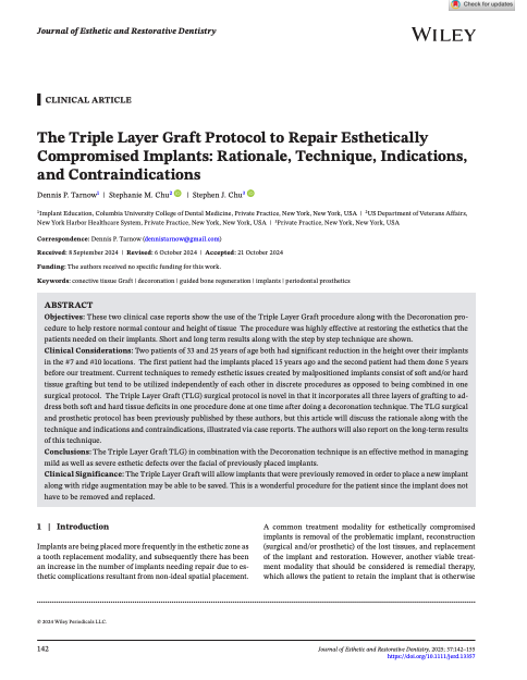 The Triple Layer Graft Protocol to Repair Esthetically Compromised Implants: Rationale, Technique, Indications, and Contraindications