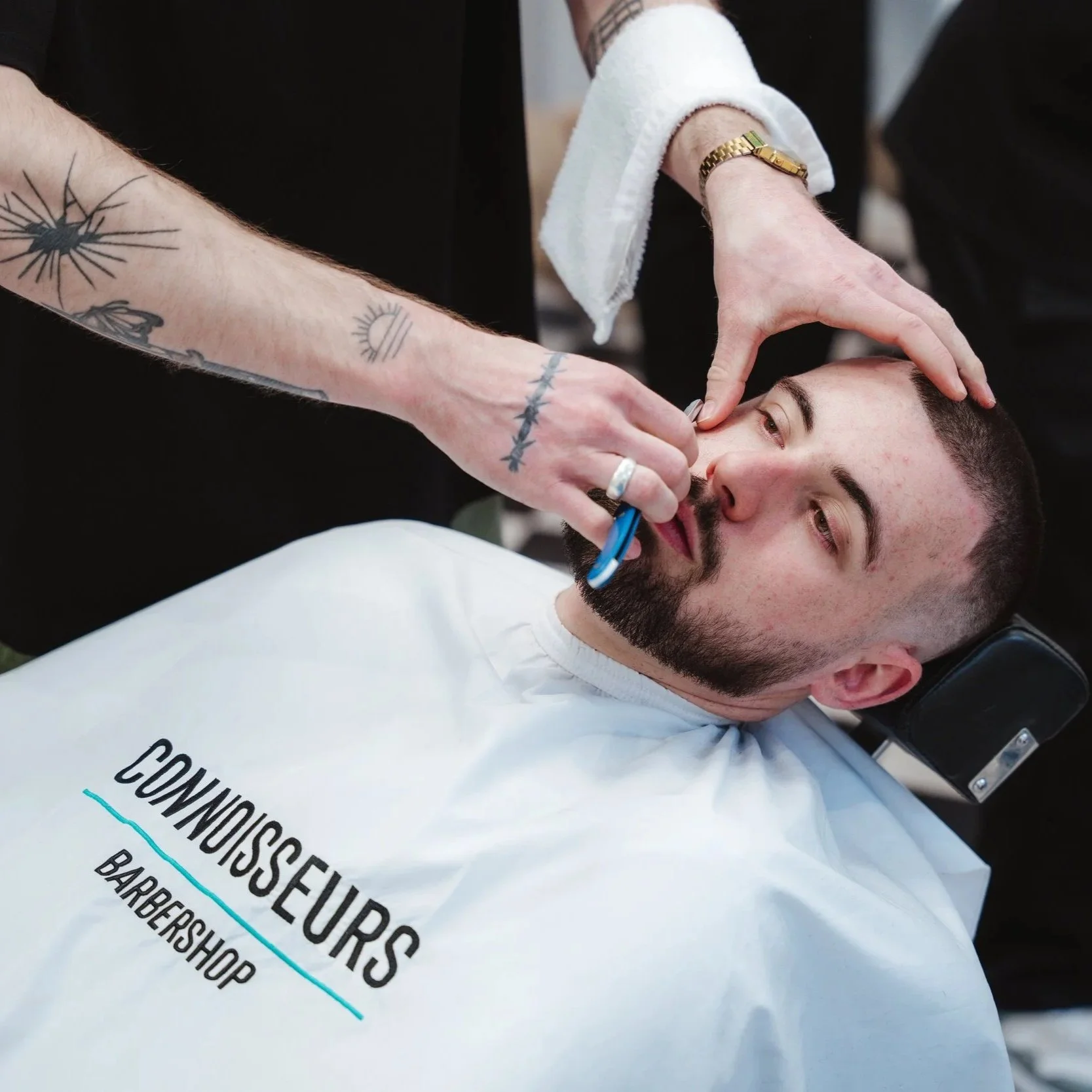 Precision beard trim and hot towel shave at Connoisseurs Barbershop in Leith, Edinburgh