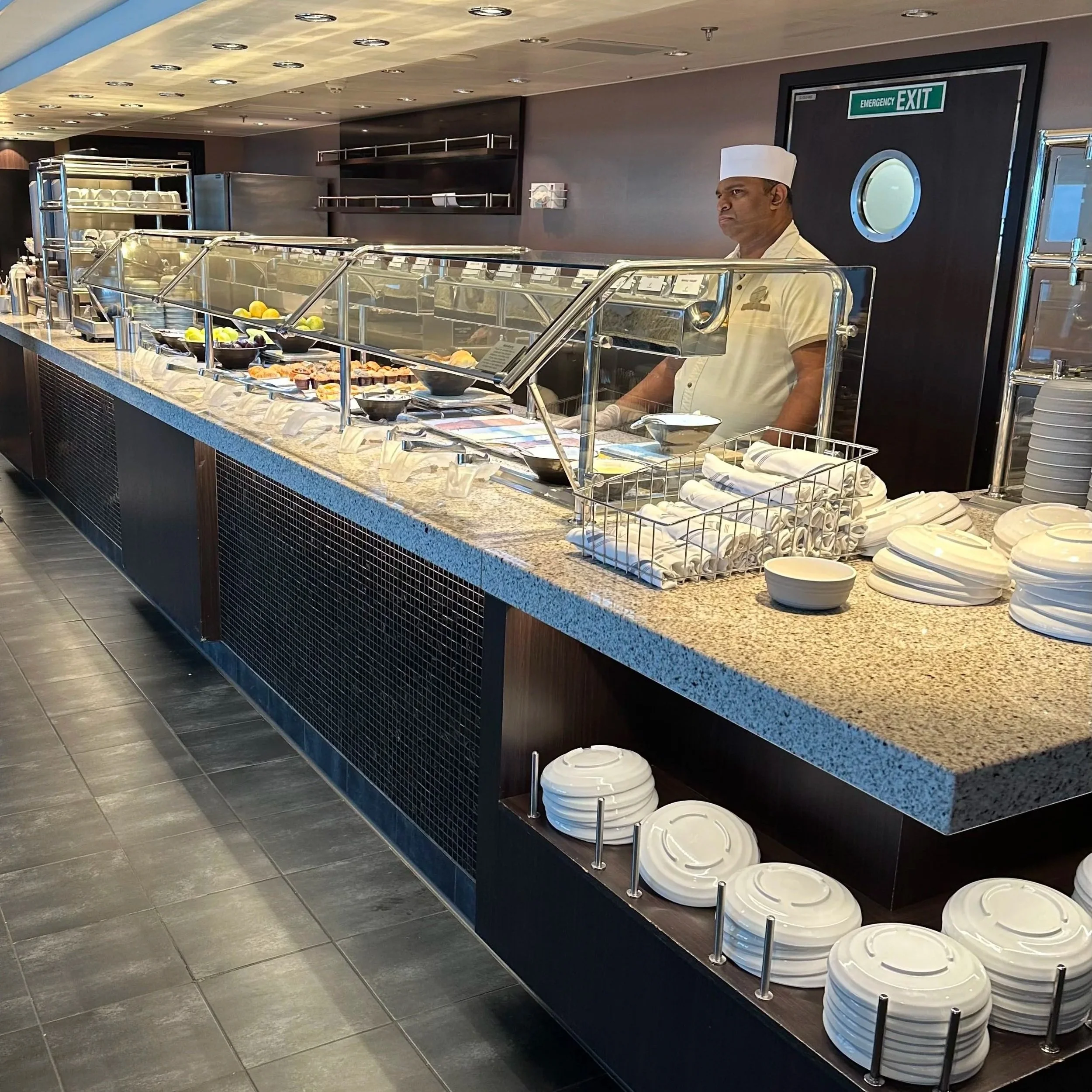 A smaller buffet of lighter items in the Observation Lounge aboard Norwegian Bliss.