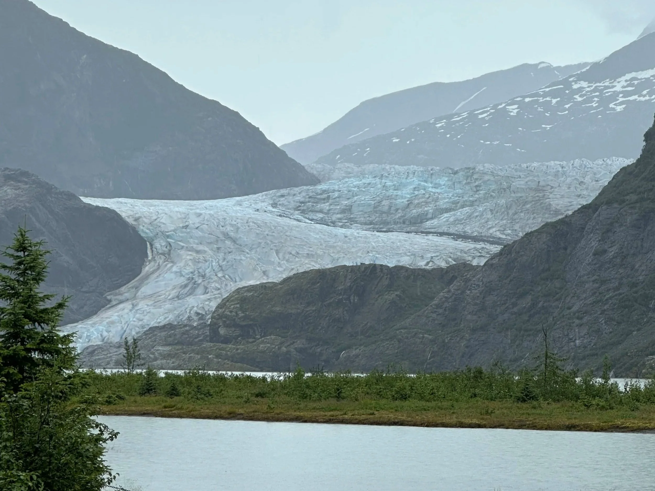 A view of Mendenhall Glacier from Nugget Falls Trail.