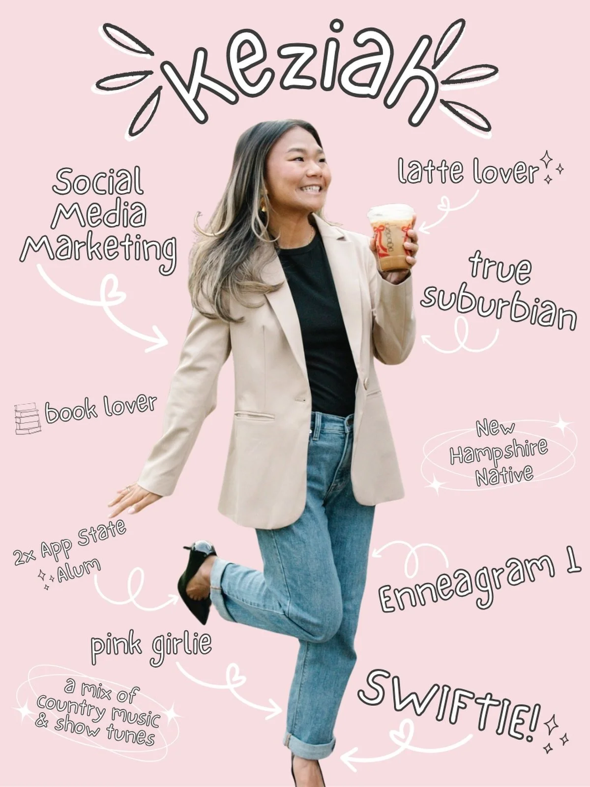 Hi hello! 👋 Meet the face behind Short Spark Media&mdash;Keziah!

If you&rsquo;re new here, yes, I&rsquo;m the pink girlie, latte lover, swiftie and Enneagram 1 who&rsquo;s ready to help you with your social media marketing. I&rsquo;m so excited to 