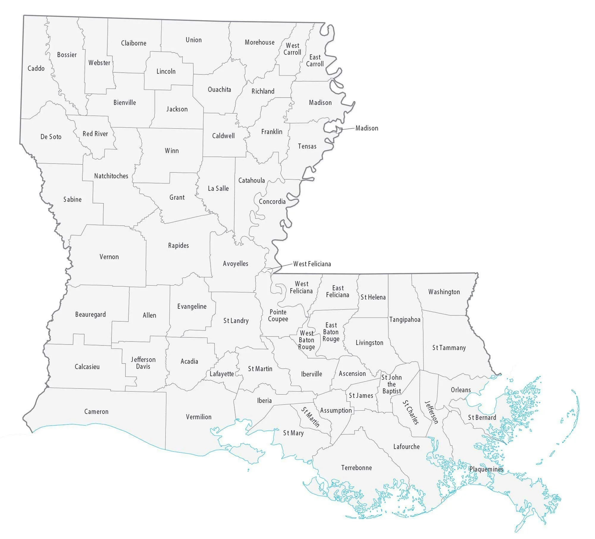 Map of Louisiana showing county boundaries and labels.