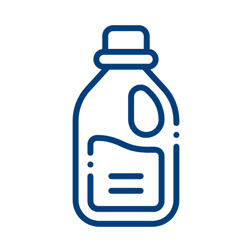Outline drawing of a bottle with liquid inside, possibly a cleaning product or beverage container.