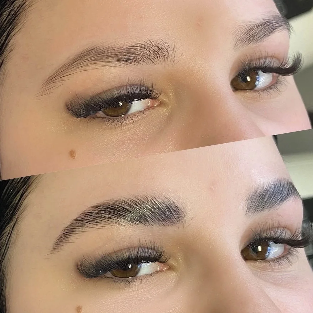Close-up of a woman's face showing a fresh brow lamination done in Kennesaw, GA.