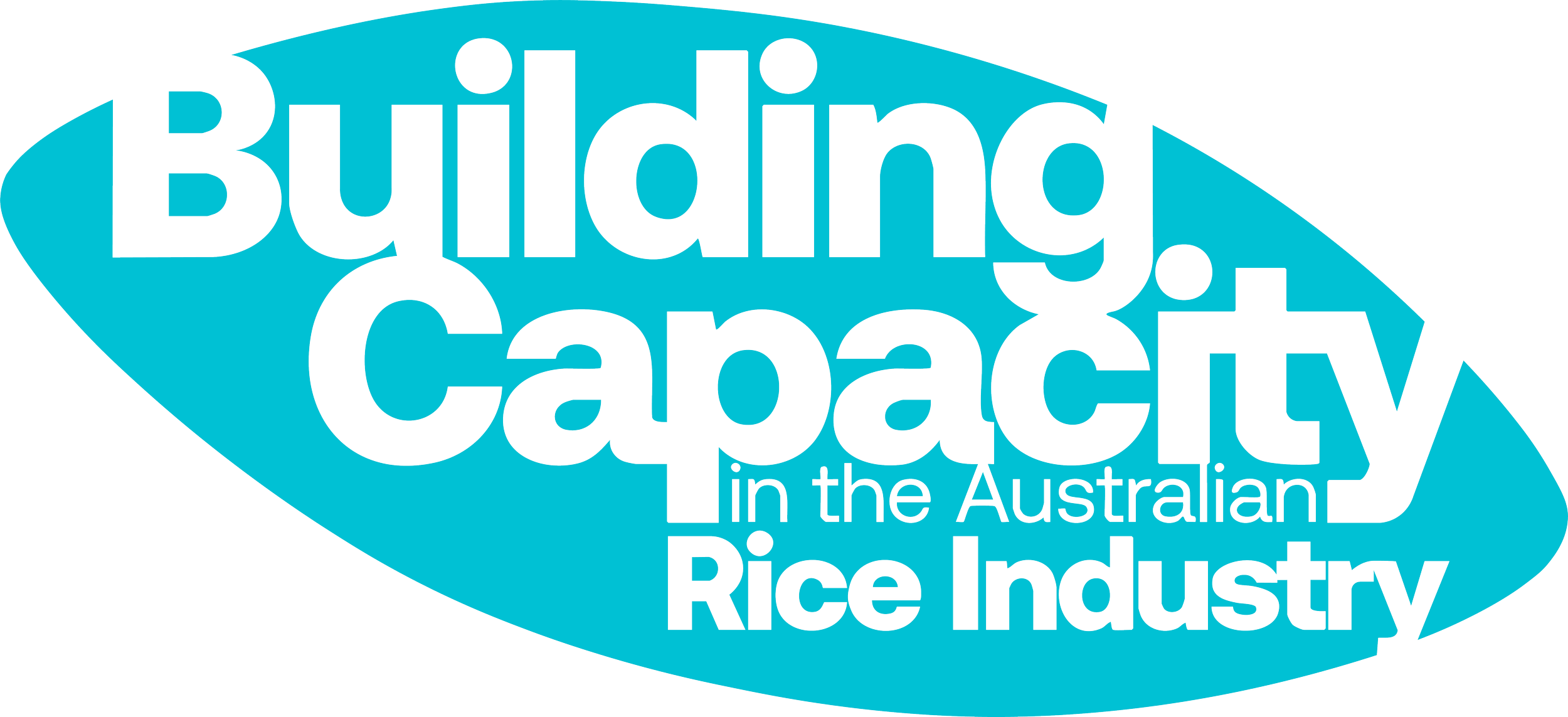 A logo with black text on a blue shape that reads "Building Capacity in the Australian Rice Industry".