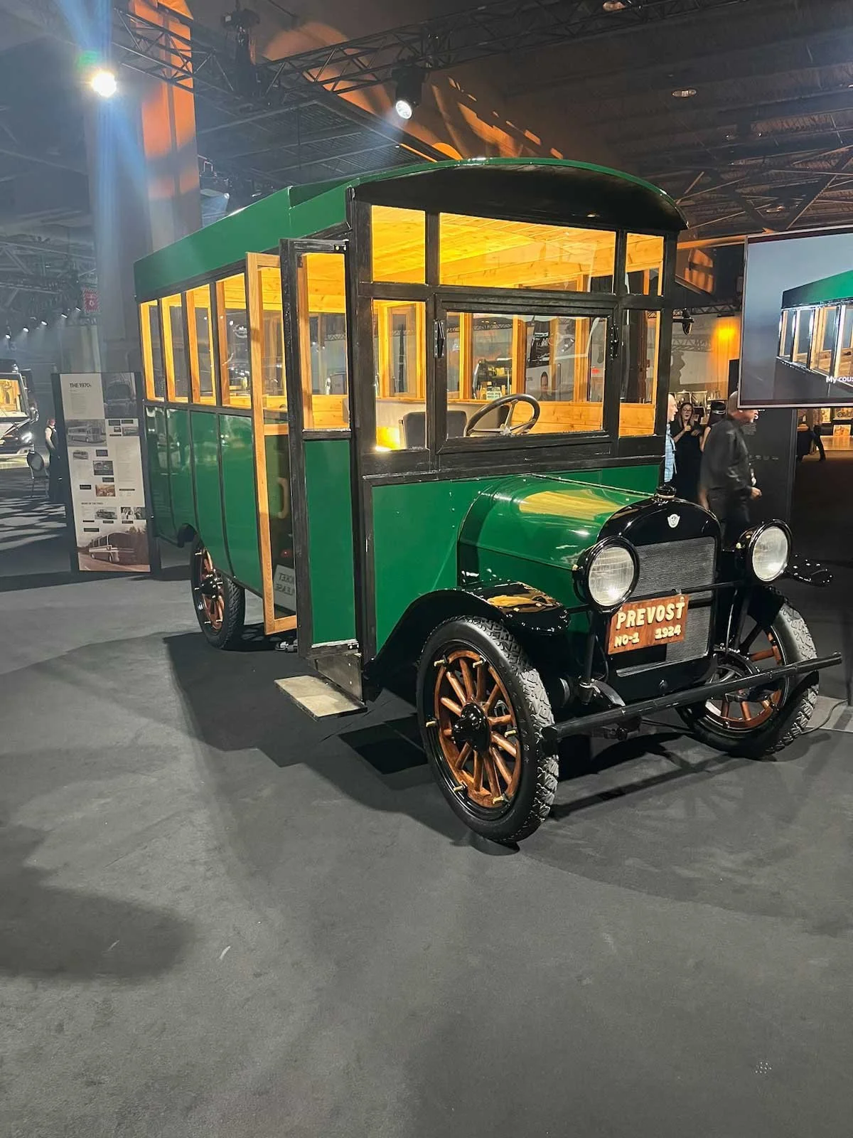 A vintage Prevost bus displayed at the 100th Anniversary Rally.
