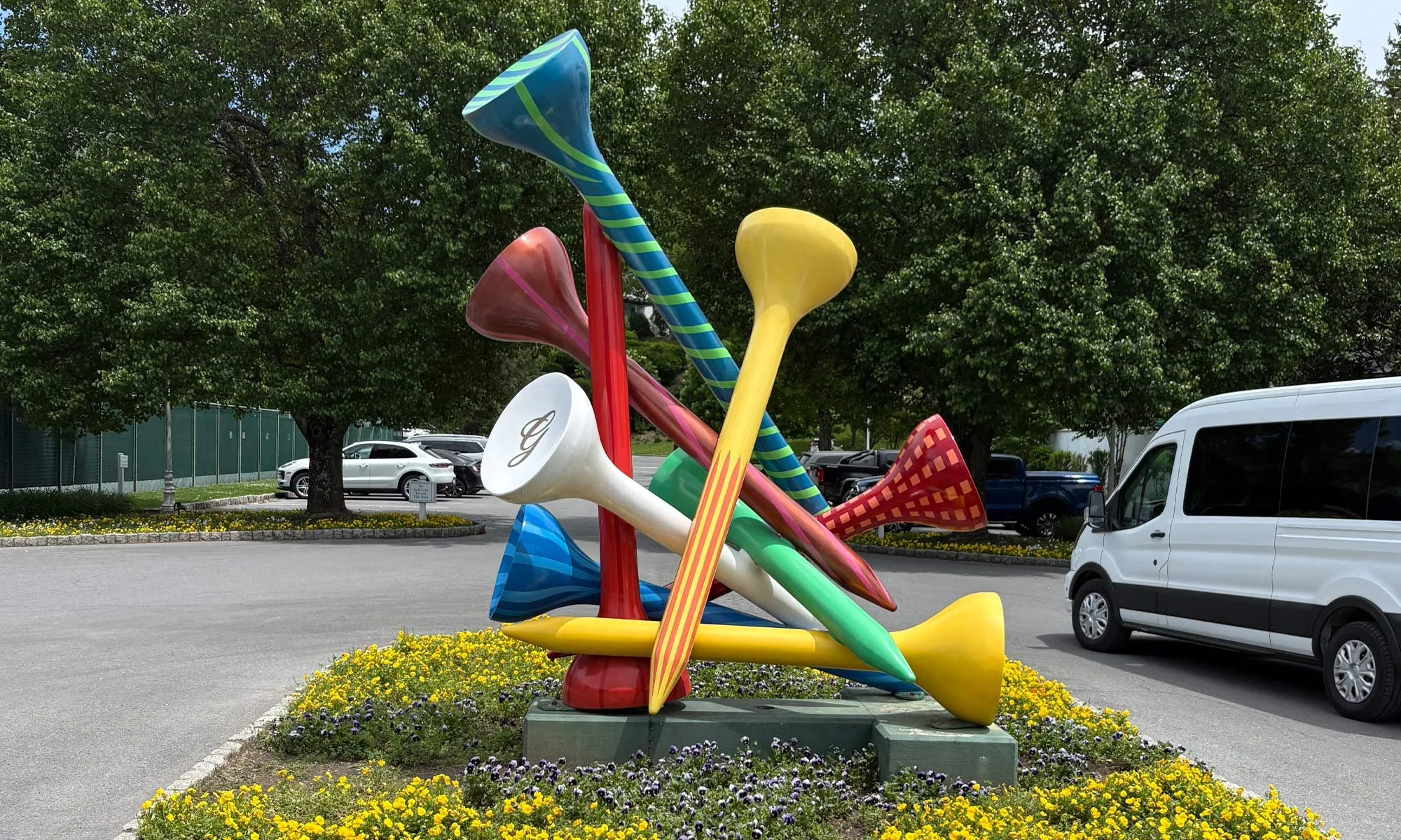 The Greenbrier golf tee sculpture.