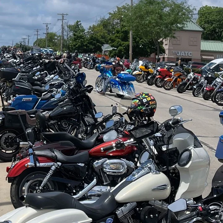 Harley Davidson 120th Anniversary street view with motorcycles. 