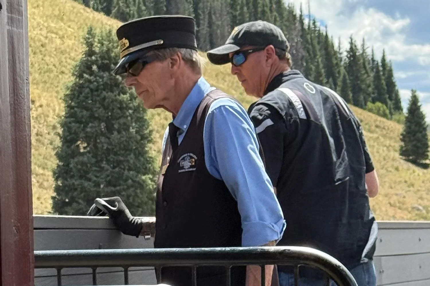 Cumbres &amp; Toltec Scenic Railroad conductor Joe and BnB member Jayme Anderson 