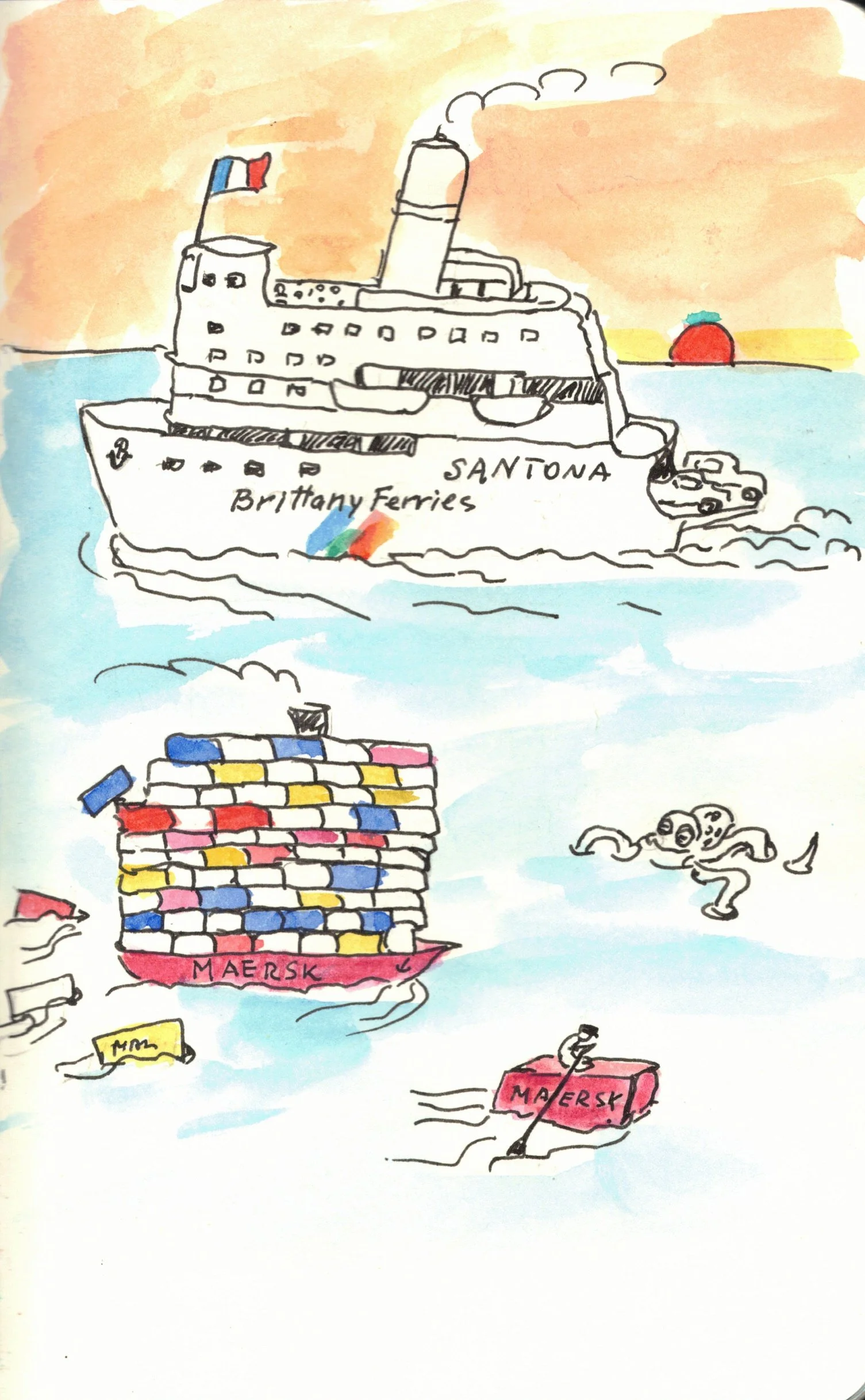 Crossing English Channel on the ferry Santona, Brittany Ferries