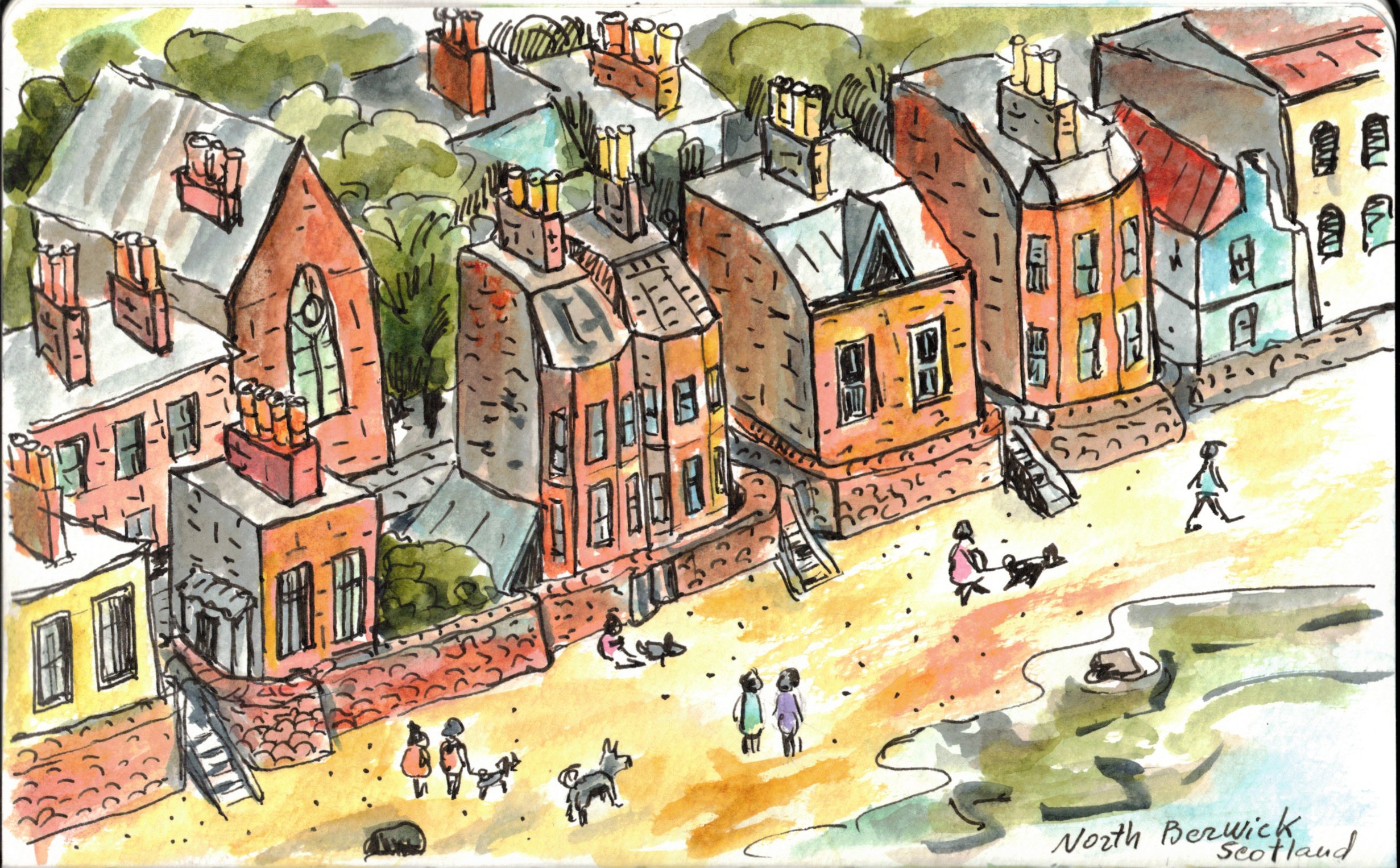 North Berwick, Scotland, UK bird view