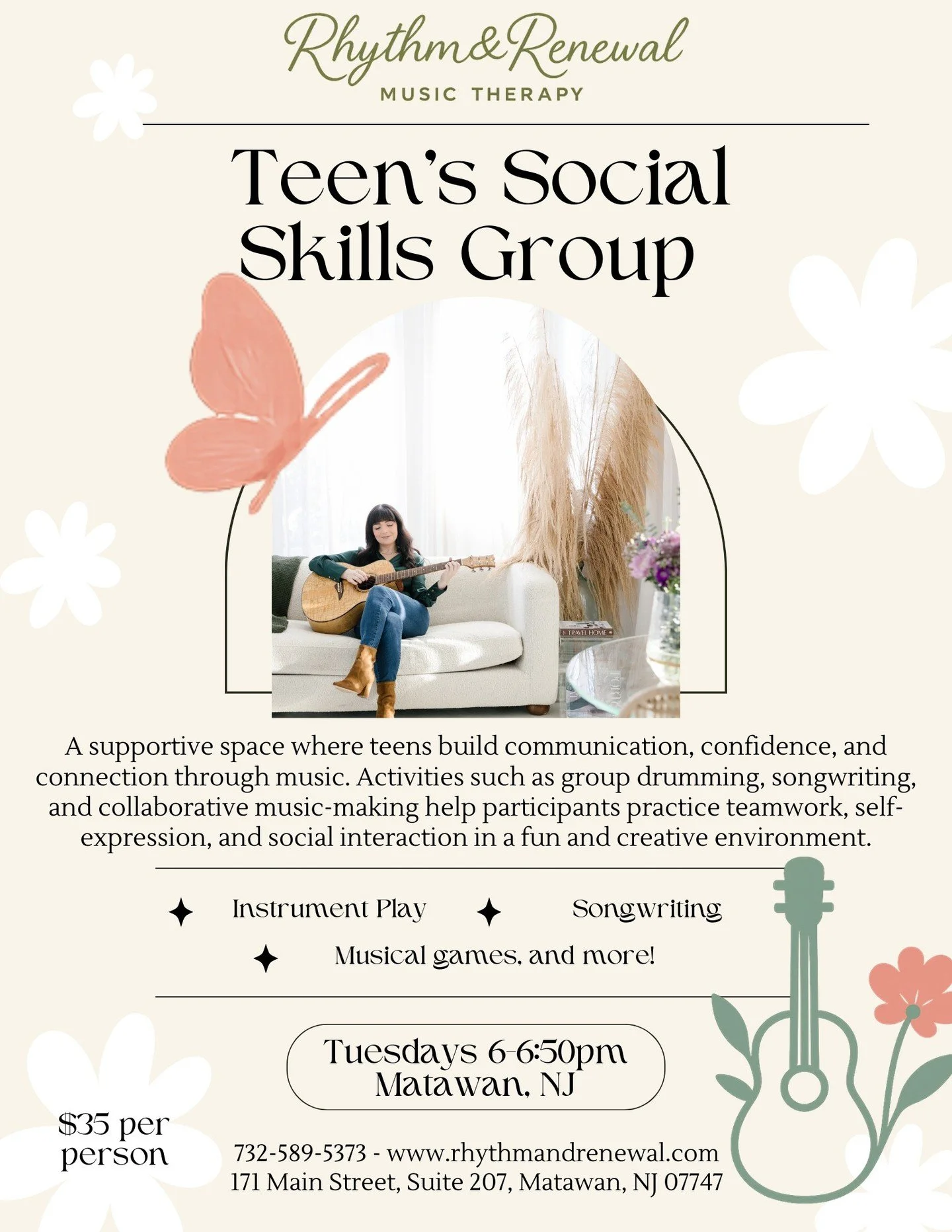 Helping teens connect, express themselves, and build confidence through music. 🎶 

Our teen music therapy social skills group creates a supportive space where participants can practice communication, teamwork, and self-expression through activities 
