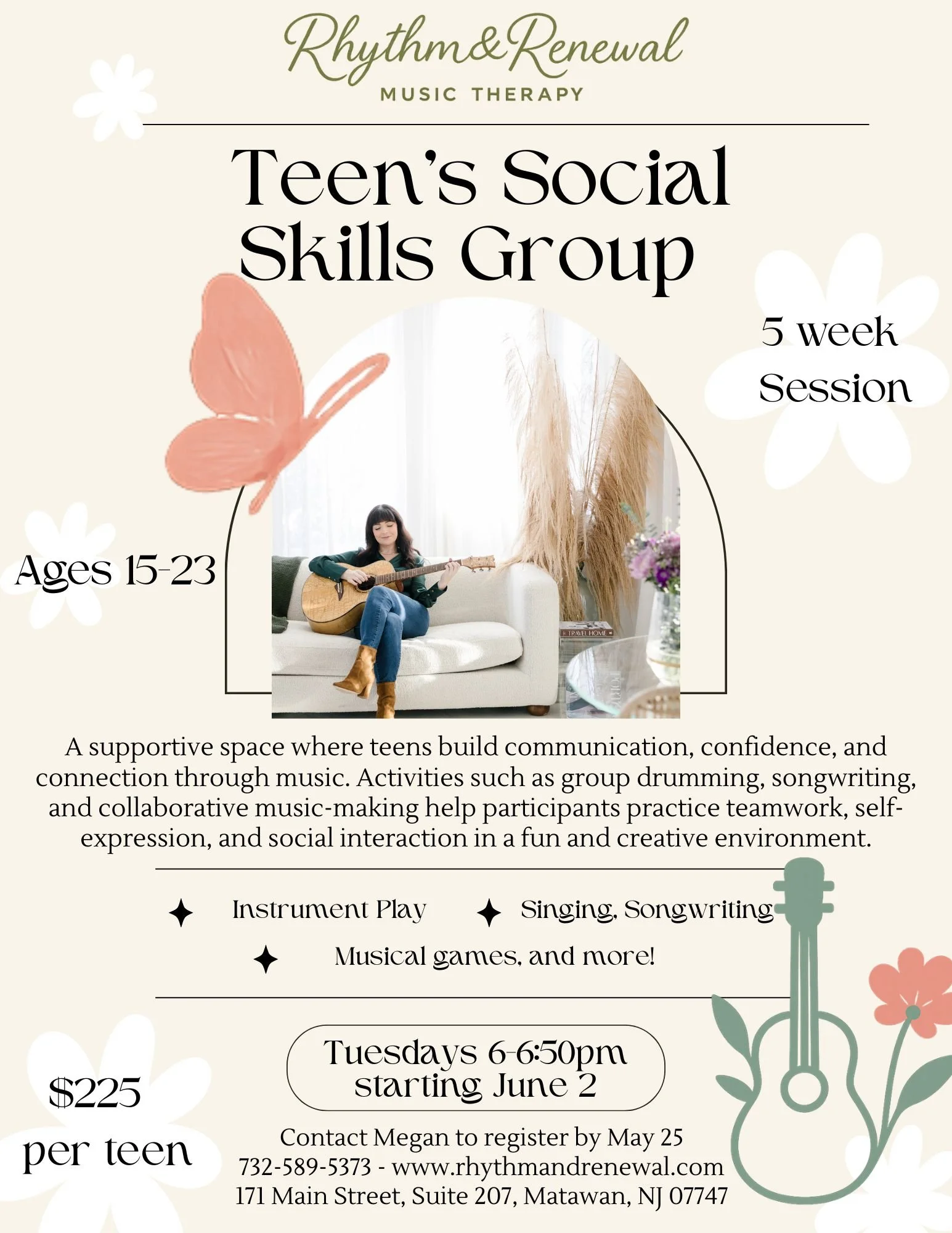 Registration is open now through May 25th for our June social skills group! This series will include 5 weekly sessions. Please contact for more information or to register! #socialskills #musictherapy #matawan #njtherapist #specialneeds
