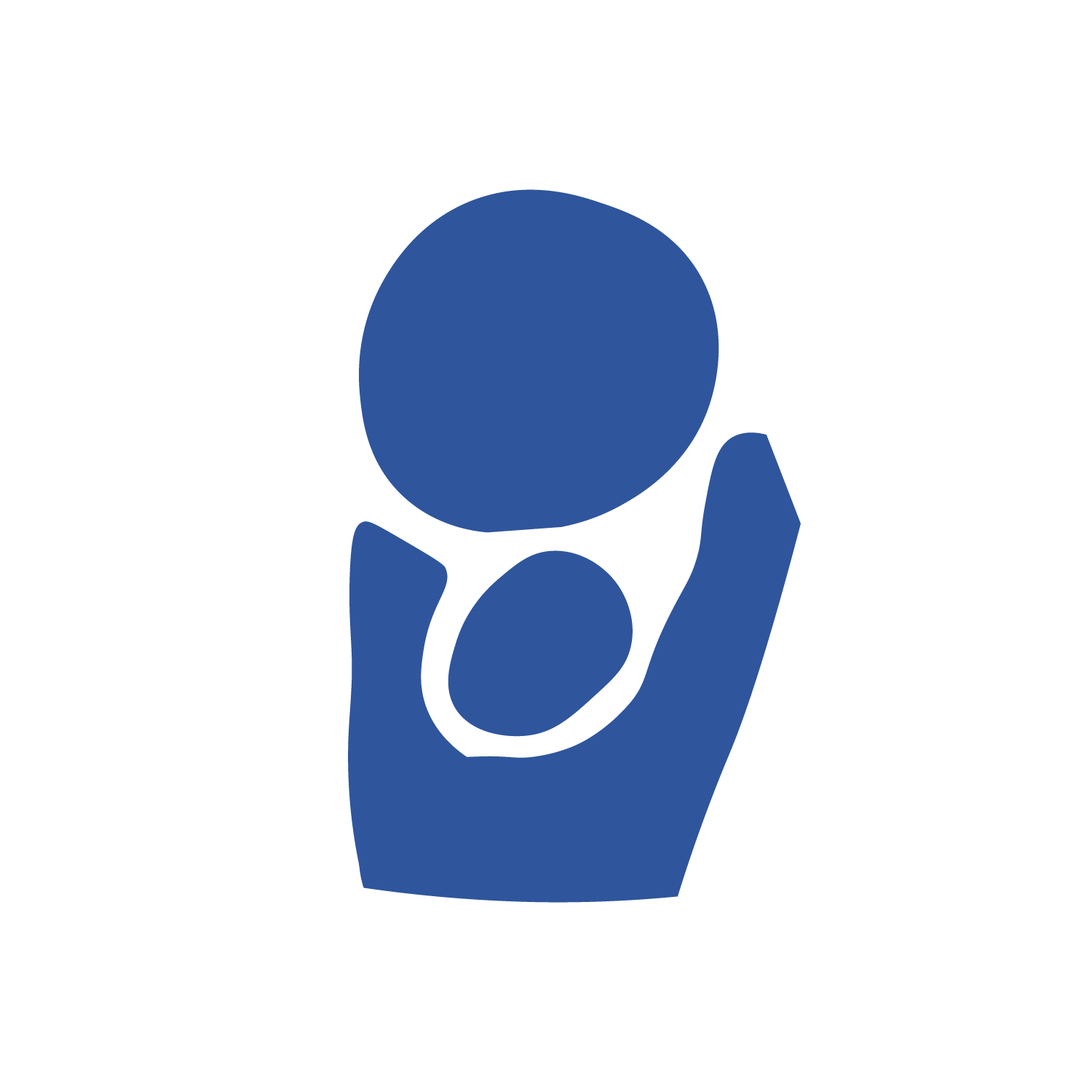 An icon of a person holding a baby, both in blue, with the person raising one arm.