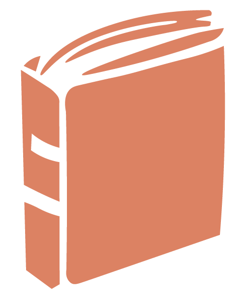 Illustration of a closed coral book with a band on the spine.