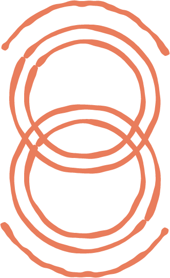 Multiple overlapping concentric rings with a coral color on a black background.