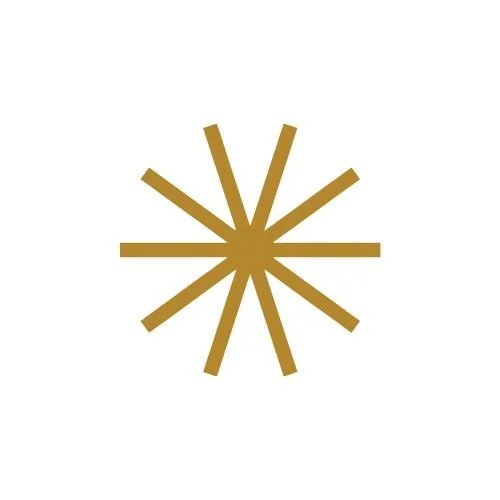 A golden asterisk-like starburst with eight thick lines radiating from the center on a white background.