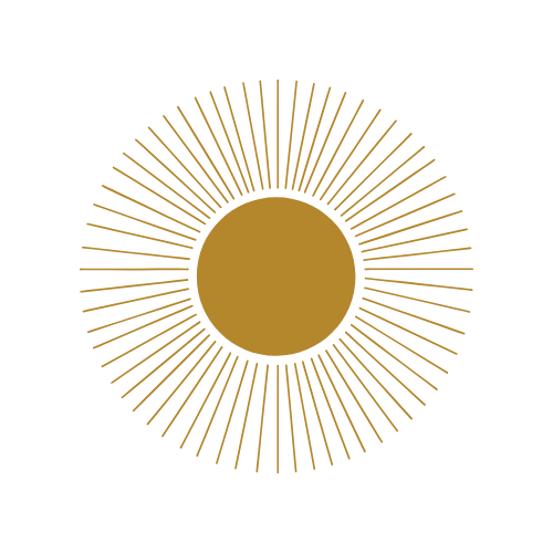 Gold sun with radiant rays on black, symbolizing clarity and renewal from counseling