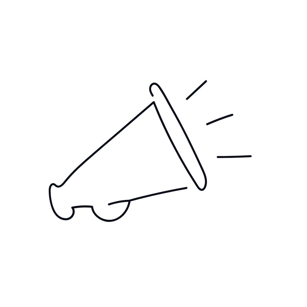 Simple line drawing of a megaphone with sound lines