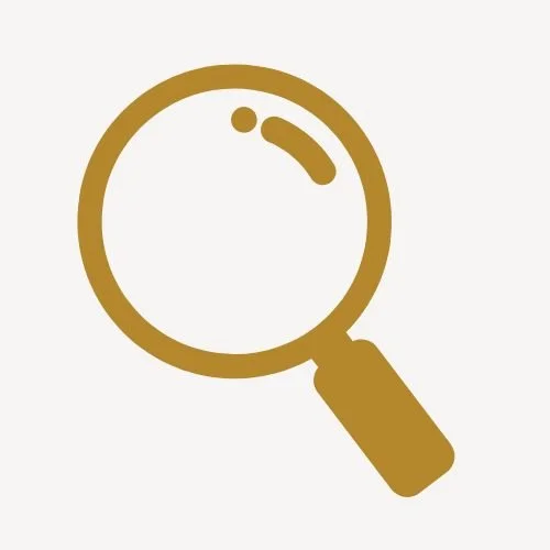 A simple brown magnifying glass icon on a white background, symbolizing depth therapy.