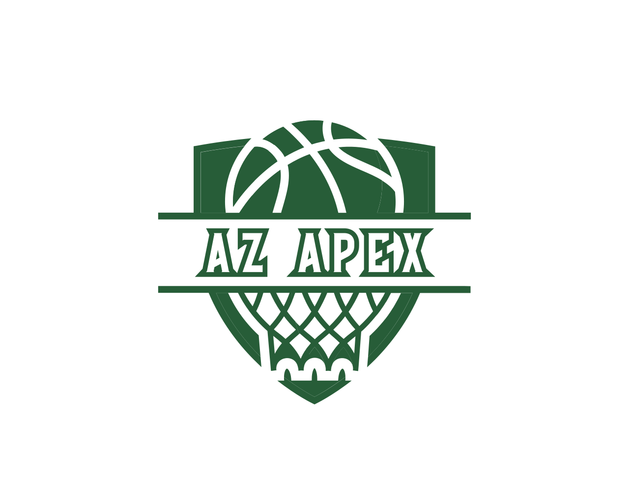 Logo for AZ APAX featuring a basketball integrated into a green shield and hoop design.