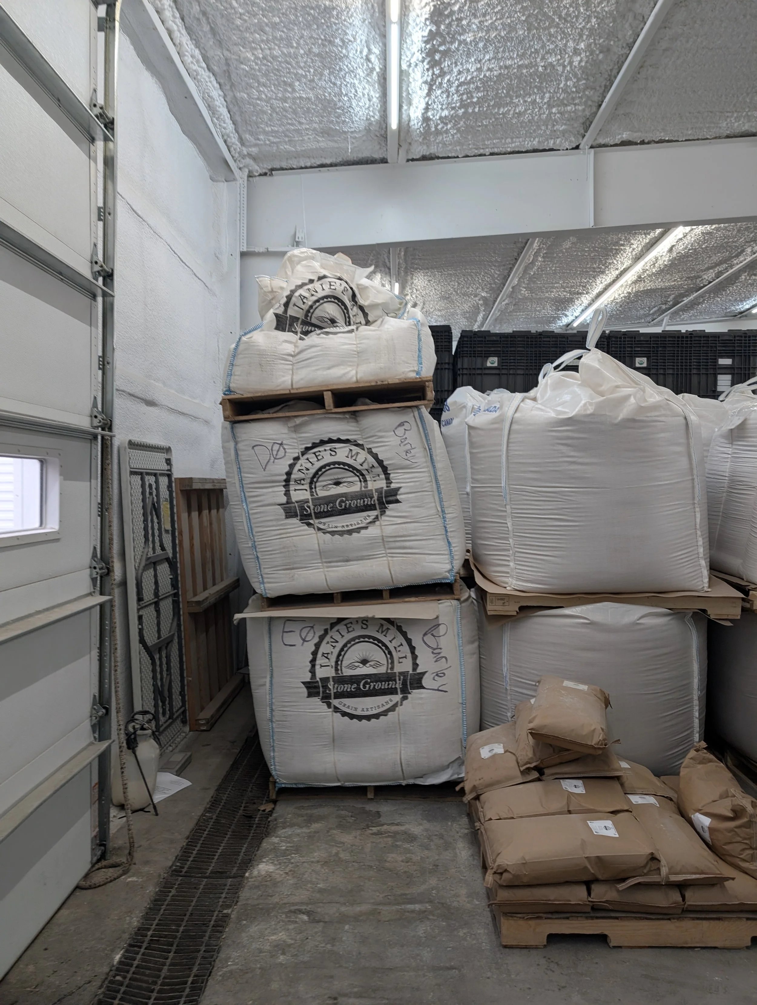 Grain is taken from the field to a partner facility, that preportions the grain into manageable batches, which are transported to the mill.