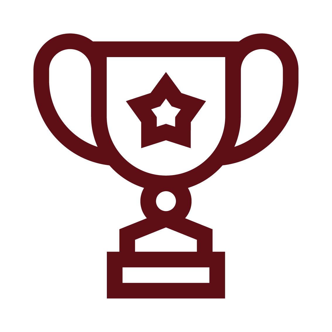 Line drawing of a trophy with two handles and a star inside a pentagon on the front, rendered in dark red.