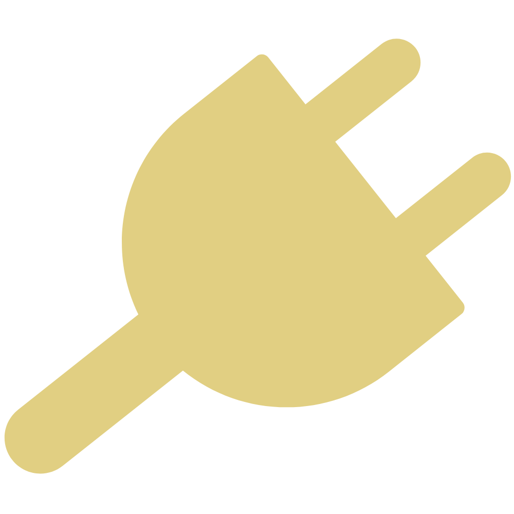 Simplified icon of a yellow electrical plug with two prongs on a black background.