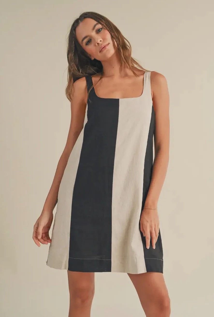 Color Block Linen Mini Dress