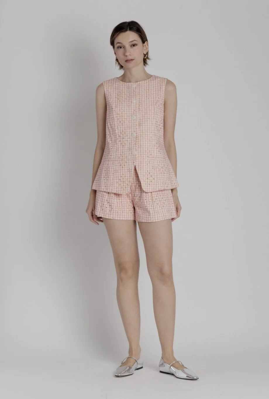 Embroidered Gingham Floral Vest