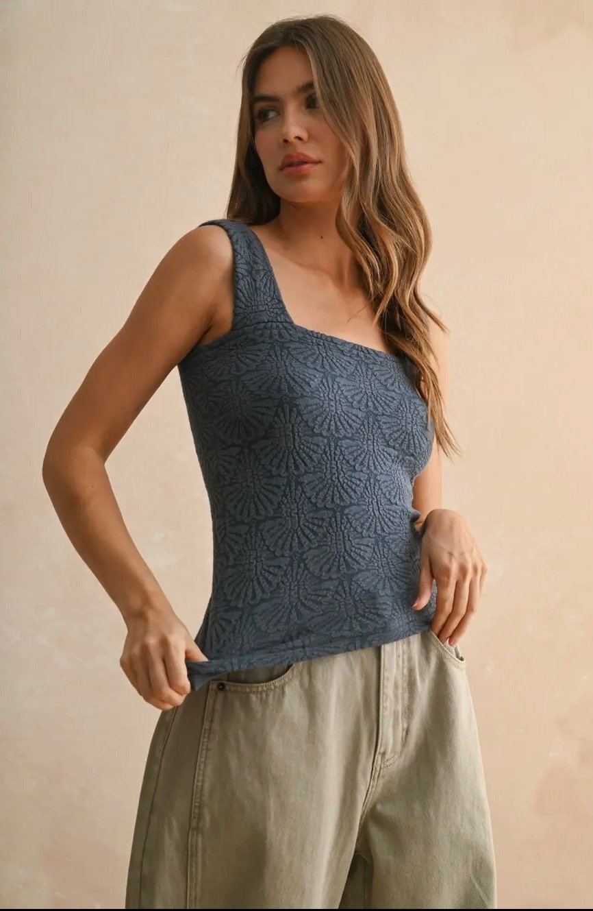 Navy Elegance Textured Knit Top