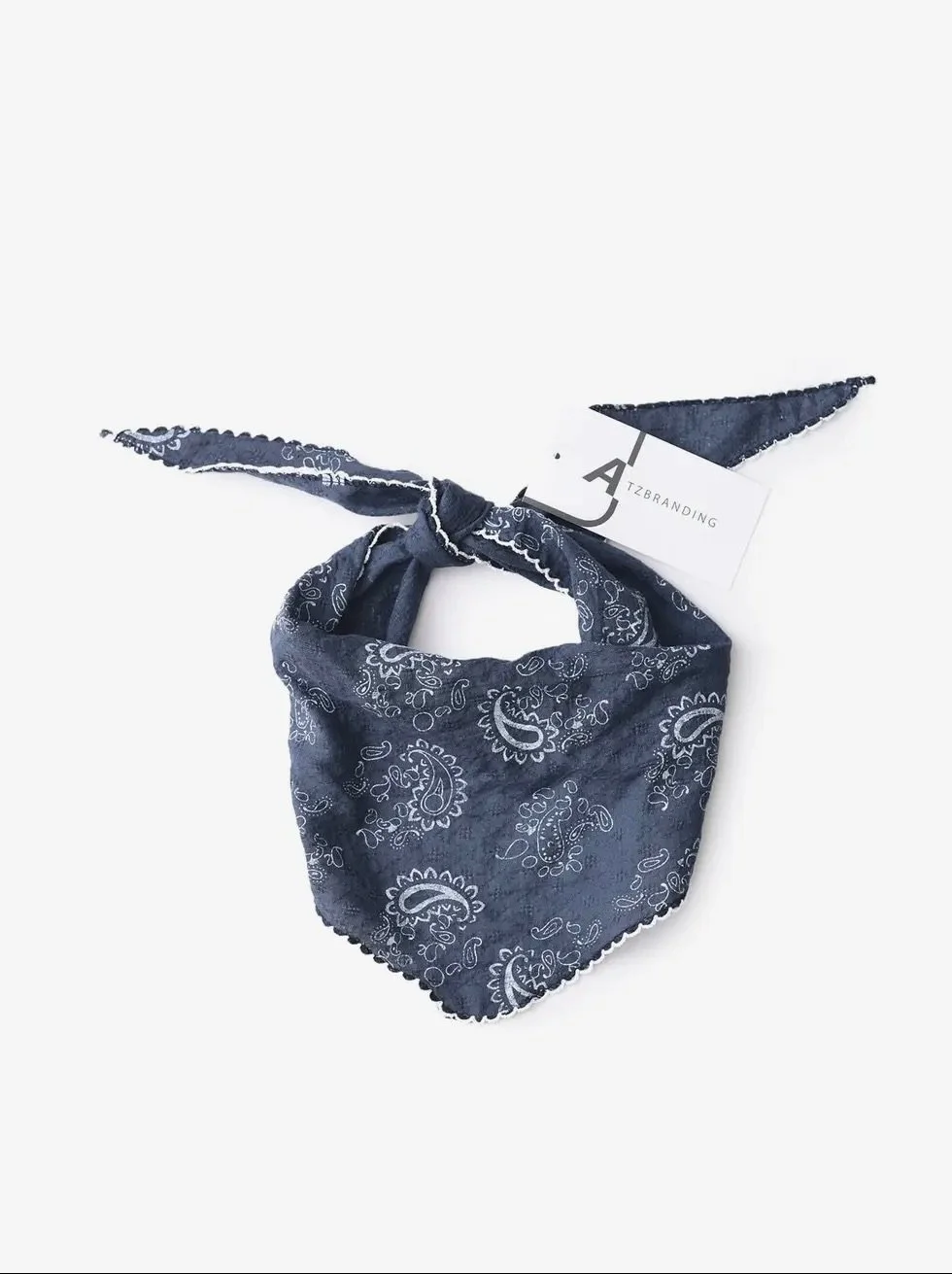 Blue Paisley Print Triangle Scarf with Lace Edge