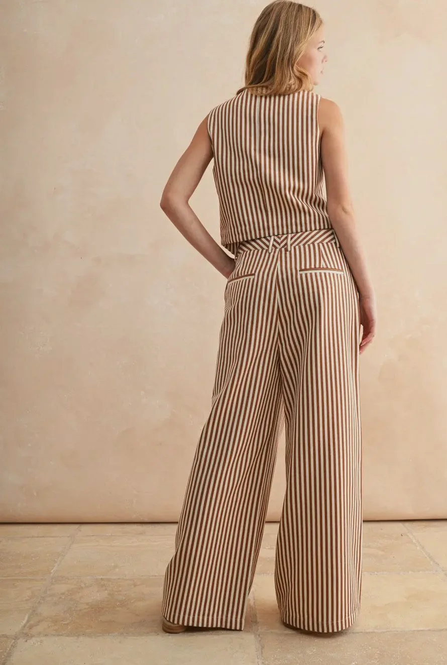 Striped Wide Leg Pants Mocha