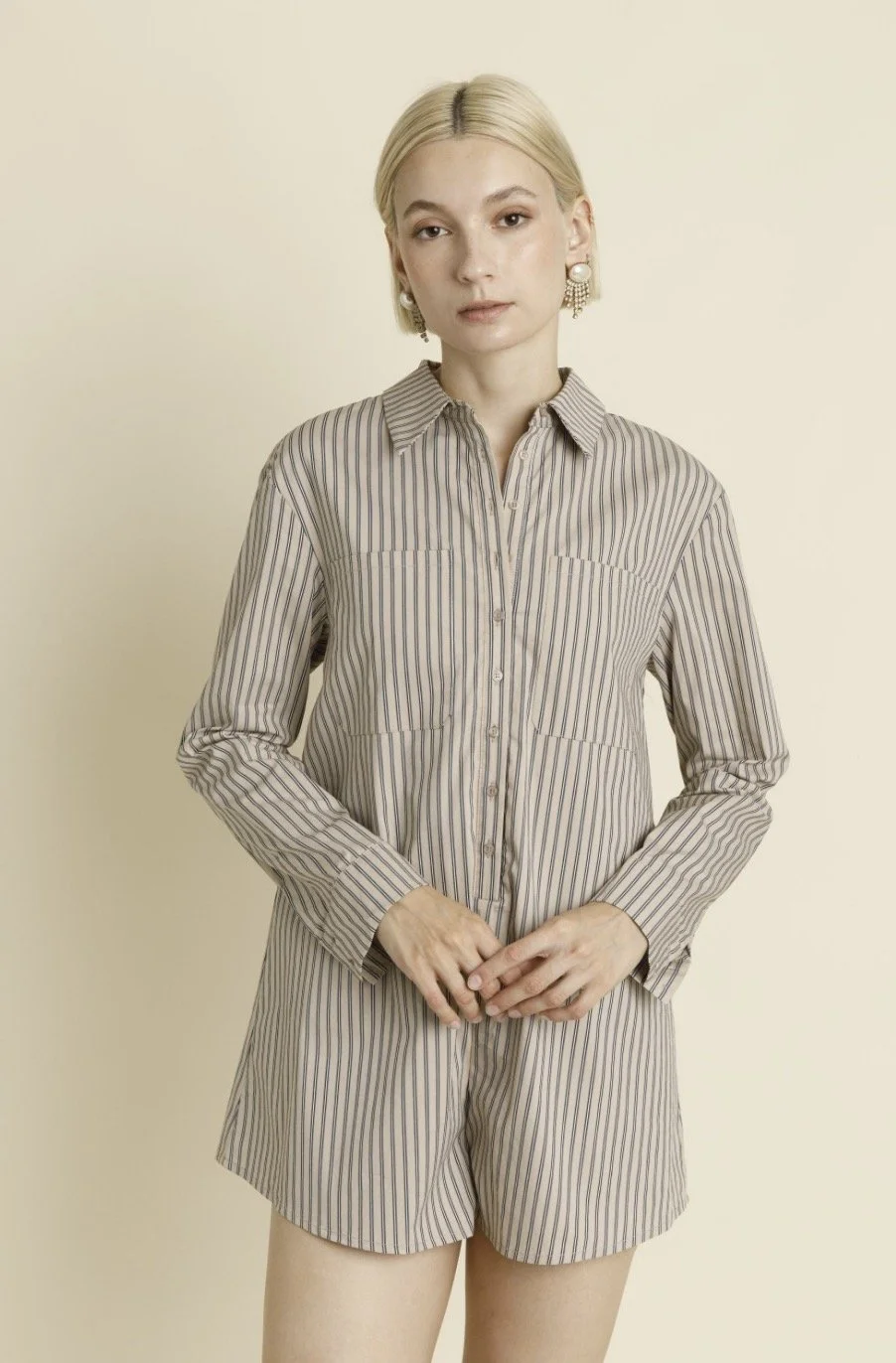 Effortless Elegance Striped Shirt Romper